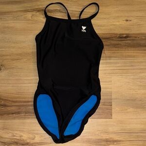 TYR Classic Black and Blue Reversible Swimwear with White Emblem